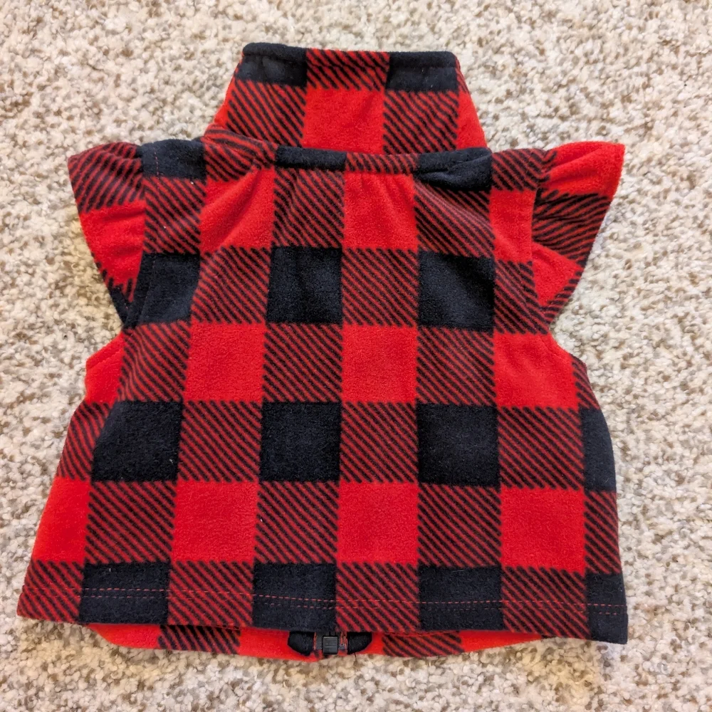 NWOT Carter's Newborn Buffalo Plaid Fleece Sherpa Vest Red Black - Picture 4 of 4